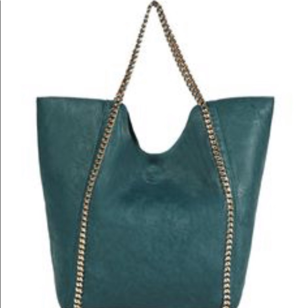 Hunter green soft pleather tote